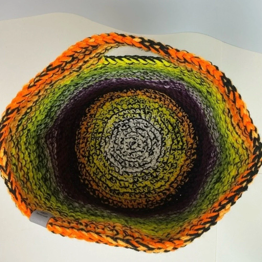 Handcrafted Multicolor Crochet Scrap Woven Tote Bag Basket Storage Handmade Knit